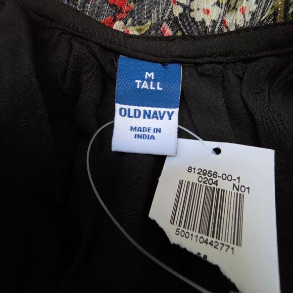 NWT Old Navy Women's Long Sleeve Floral Boho Mini Dress M Tall Black Metallic - Picture 11 of 15